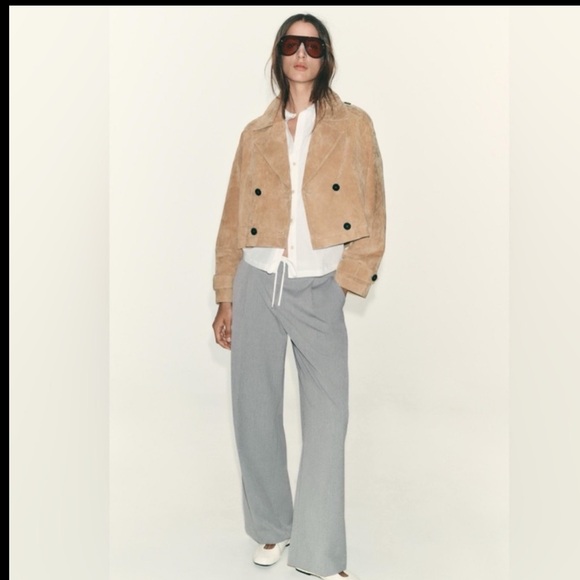 Zara Pants - Zara Wide-Leg Light Gray Double Waisted Drawstring Pants